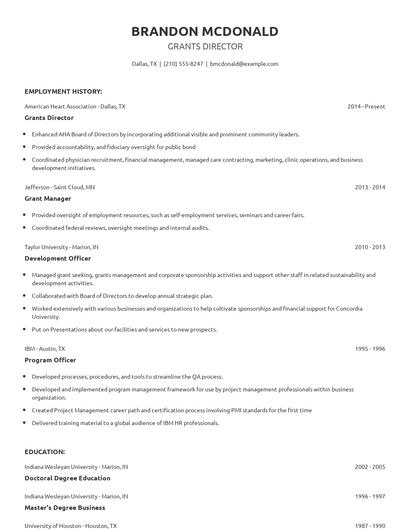 Grants Director Resume