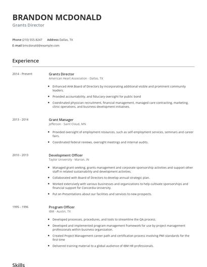 Grants Director Resume