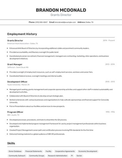 Grants Director Resume