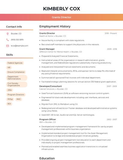 Grants Director Resume