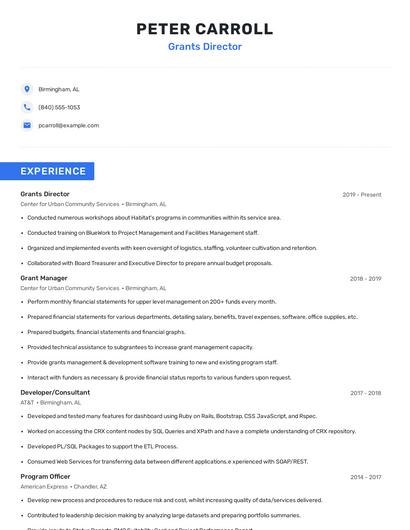 Grants Director Resume