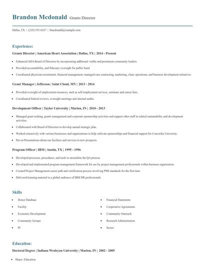 Grants Director Resume