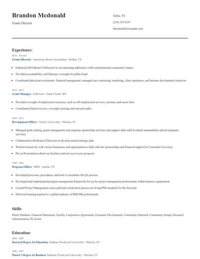 Grants Director Resume