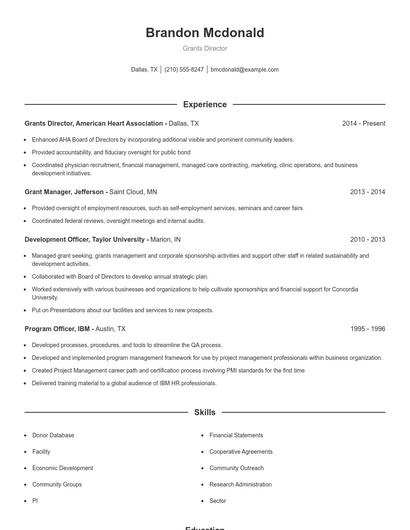 Grants Director Resume