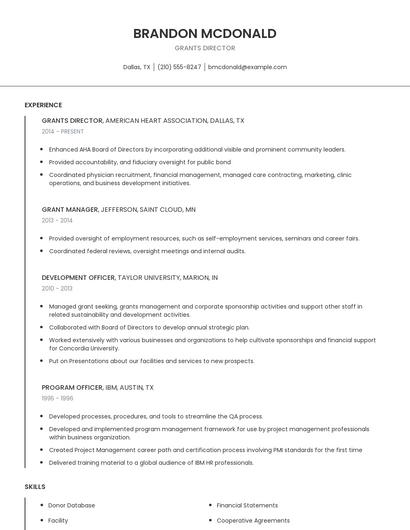 Grants Director Resume