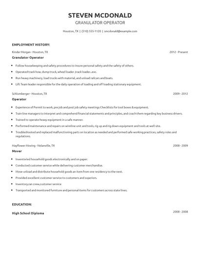 Granulator Operator Resume