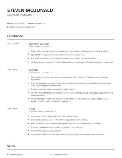 Granulator Operator Resume