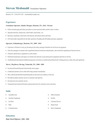 Granulator Operator Resume