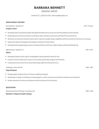 Graphic Artist Resume