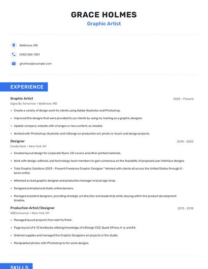 Graphic Artist Resume