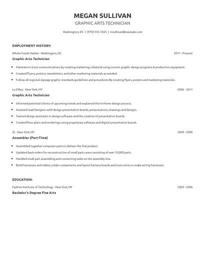Graphic Arts Technician Resume