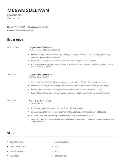 Graphic Arts Technician Resume