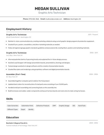 Graphic Arts Technician Resume