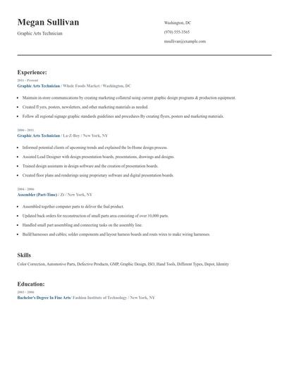 Graphic Arts Technician Resume
