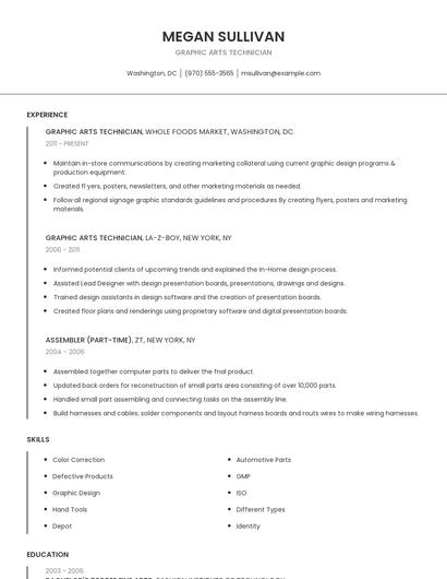 Graphic Arts Technician Resume