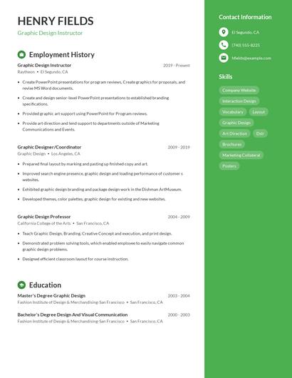 Graphic Design Instructor Resume