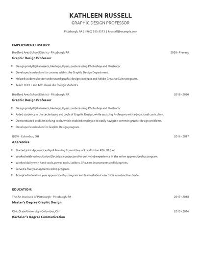 Graphic Design Professor Resume