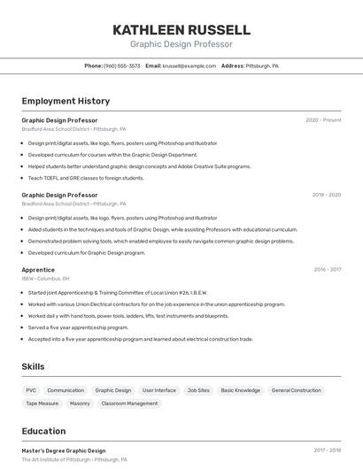 Graphic Design Professor Resume