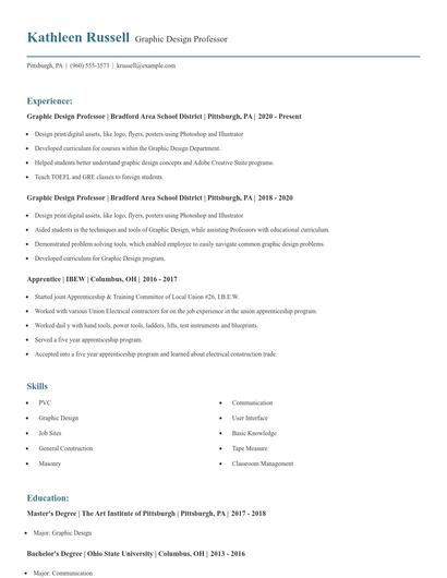 Graphic Design Professor Resume