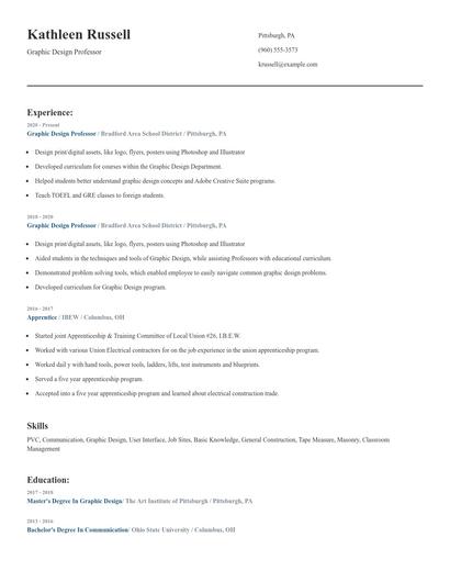 Graphic Design Professor Resume