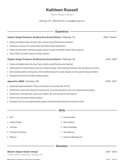 Graphic Design Professor Resume