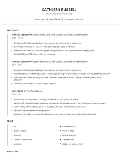 Graphic Design Professor Resume