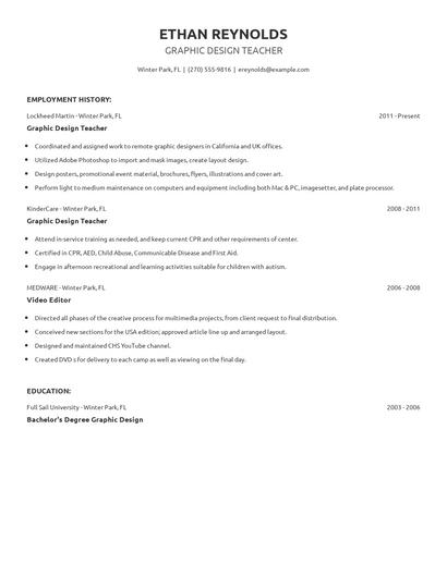 Graphic Design Teacher Resume