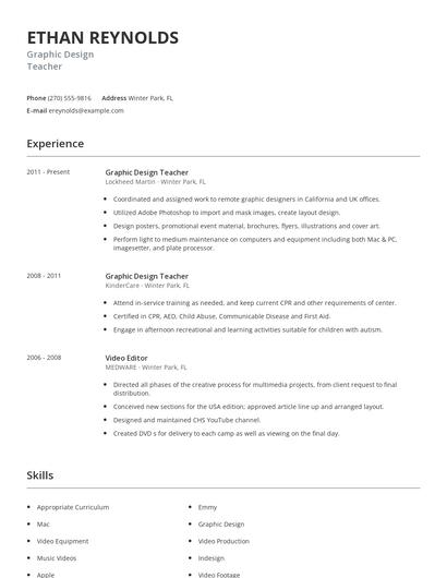 Graphic Design Teacher Resume