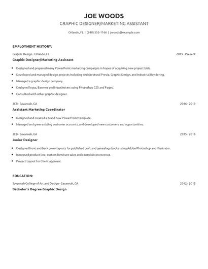 Graphic Designer/Marketing Assistant Resume