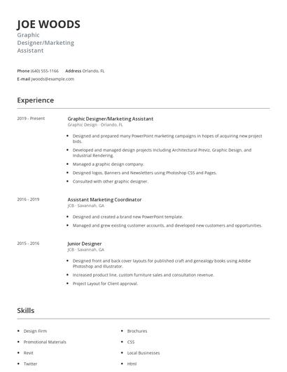 Graphic Designer/Marketing Assistant Resume