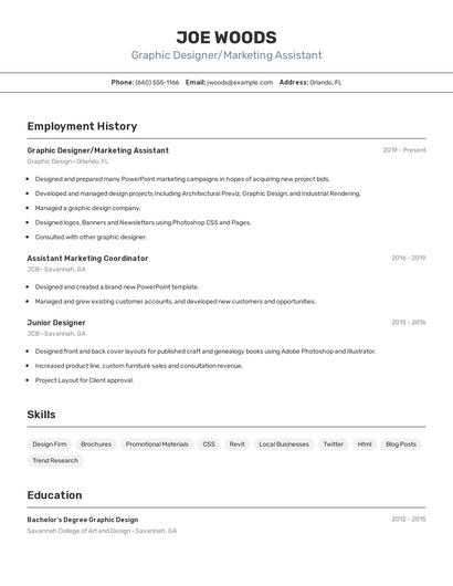 Graphic Designer/Marketing Assistant Resume