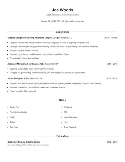 Graphic Designer/Marketing Assistant Resume