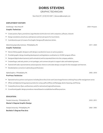 Graphic Technician Resume