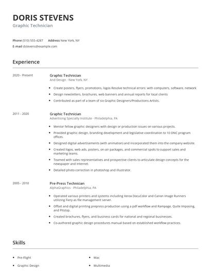 Graphic Technician Resume