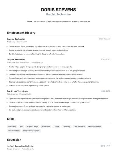 Graphic Technician Resume