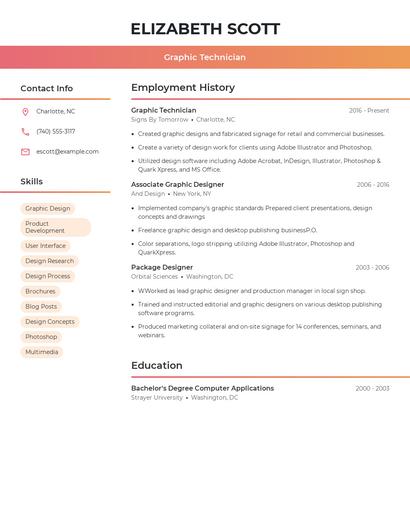 Graphic Technician Resume