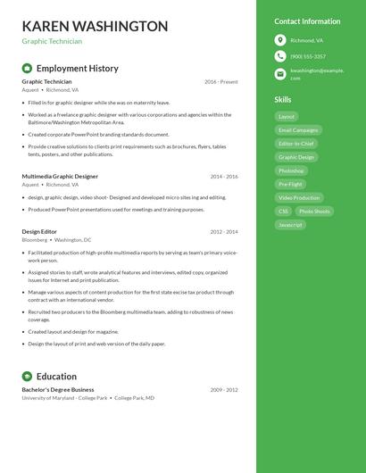 Graphic Technician Resume