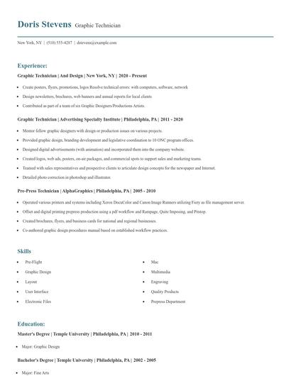 Graphic Technician Resume
