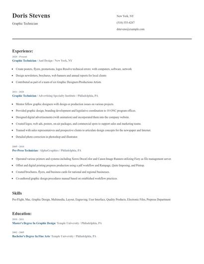 Graphic Technician Resume