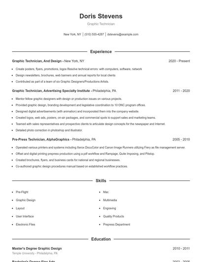 Graphic Technician Resume