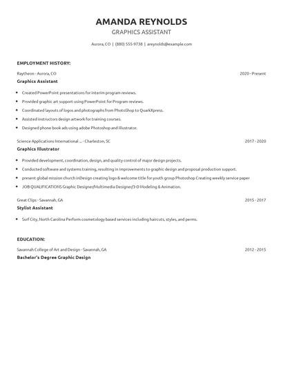 Graphics Assistant Resume