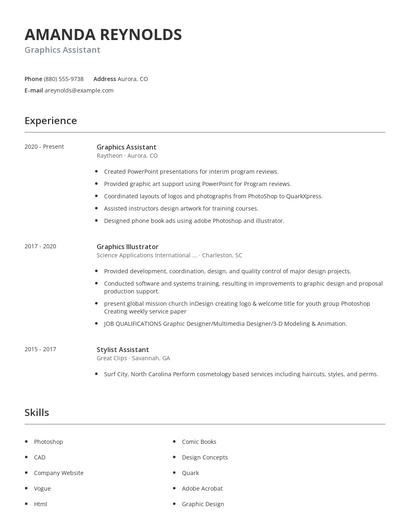 Graphics Assistant Resume