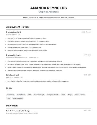 Graphics Assistant Resume
