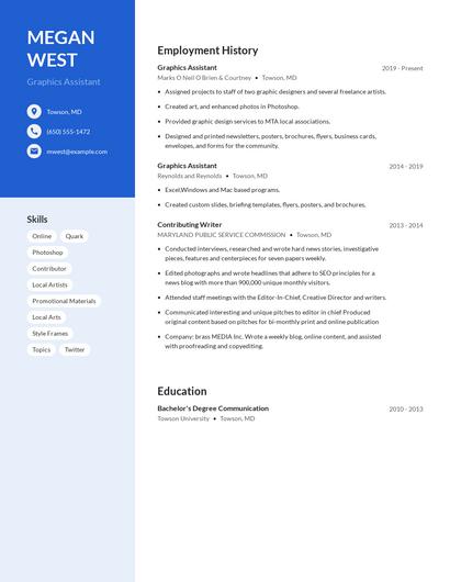 Graphics Assistant Resume