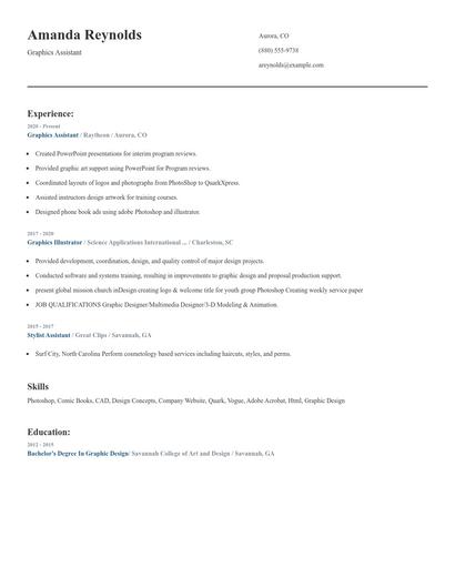 Graphics Assistant Resume