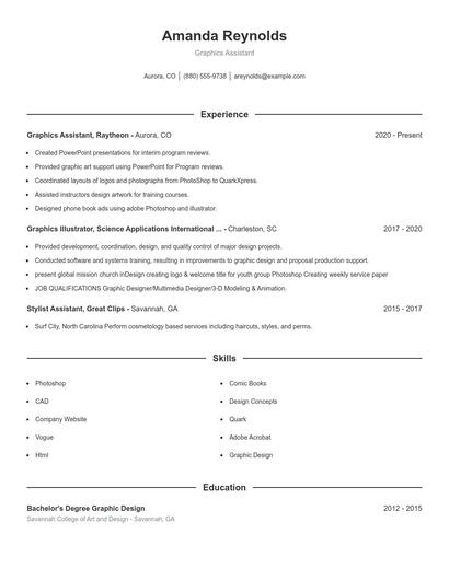 Graphics Assistant Resume