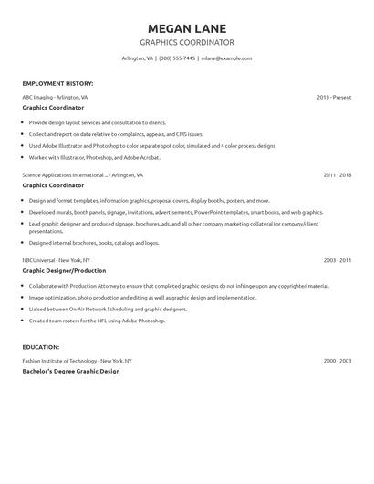 Graphics Coordinator Resume