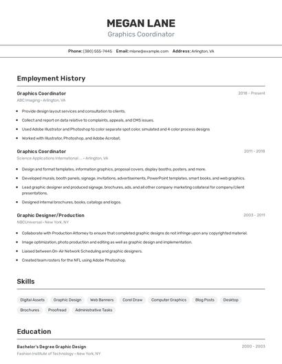 Graphics Coordinator Resume