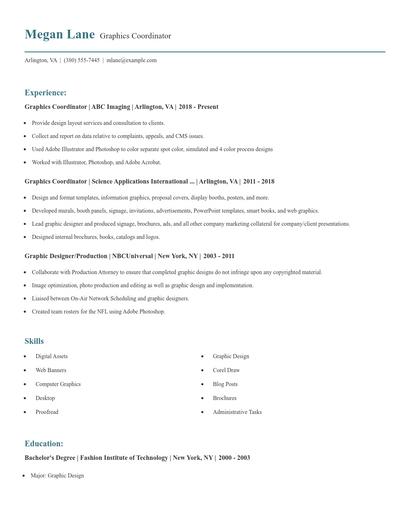 Graphics Coordinator Resume