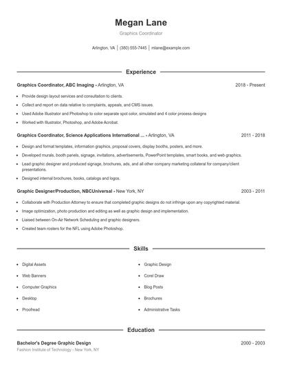 Graphics Coordinator Resume